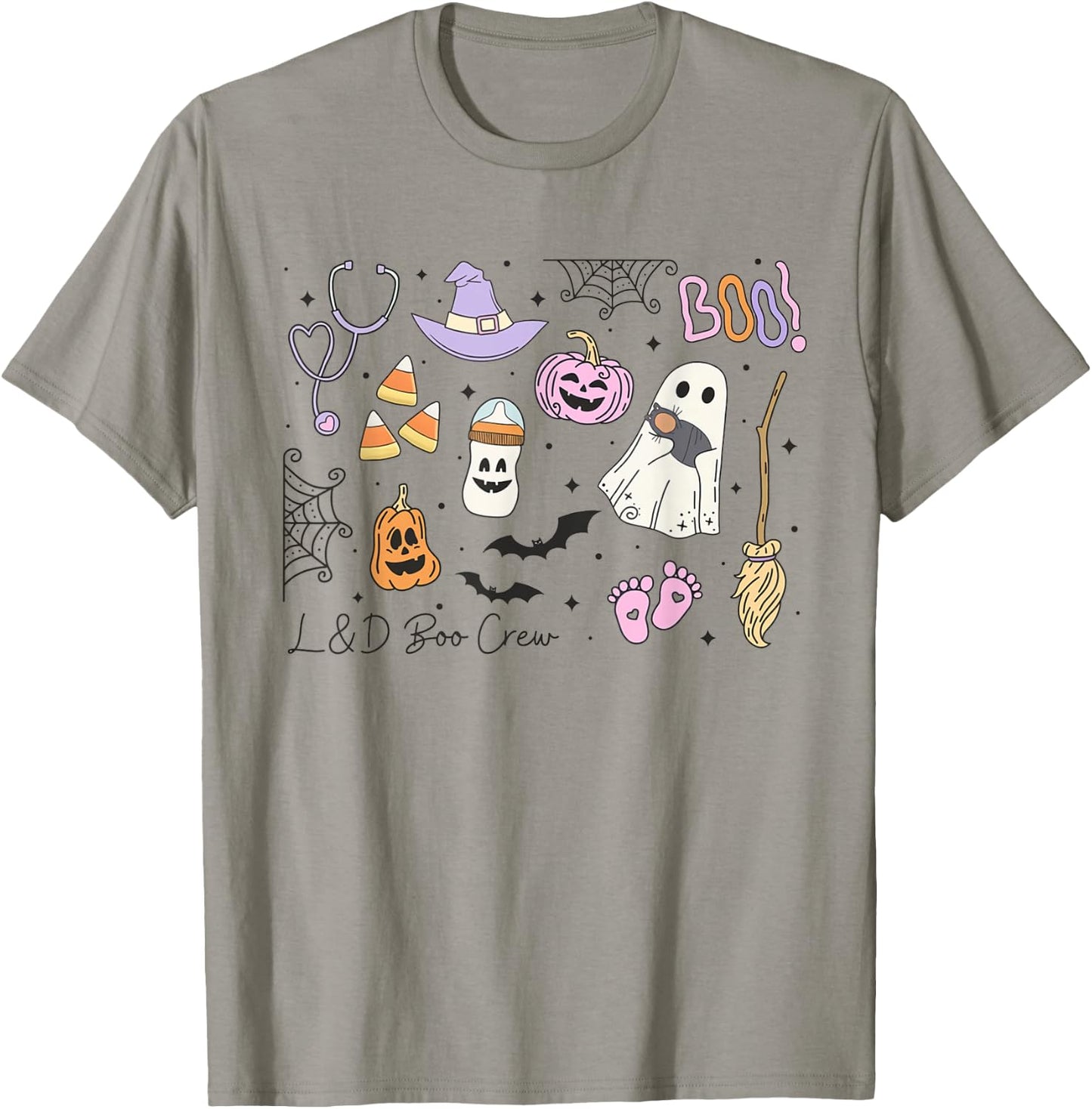 Labor and Delivery Nurse Halloween Pumpkin Ghost Autumn Fall T-Shirt - T-Shirt | Sand