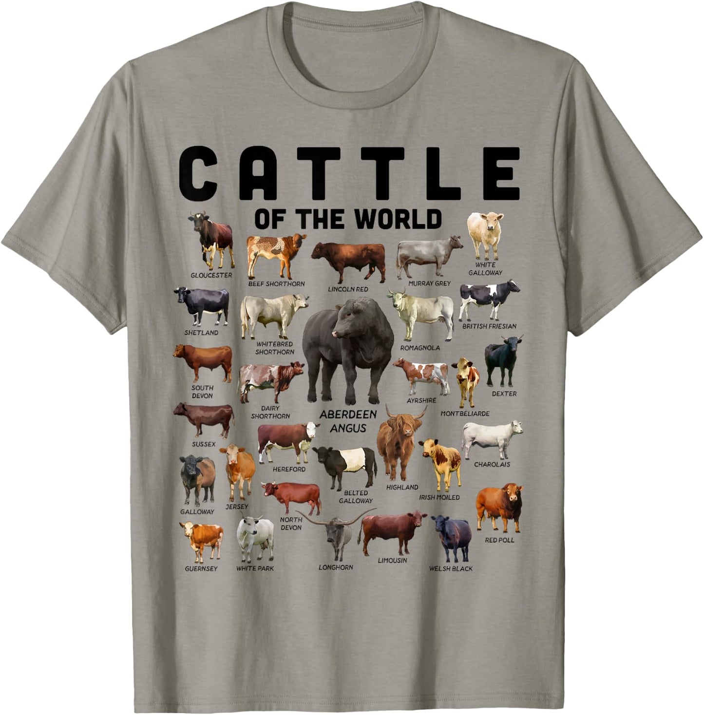 Cow Shirt Cattle Of The World Types Of Cows Funny Farmer T-Shirt - T-Shirt | Sand