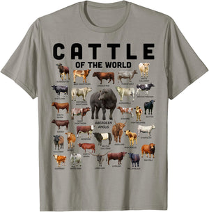 Cow Shirt Cattle Of The World Types Of Cows Funny Farmer T-Shirt - T-Shirt | Sand