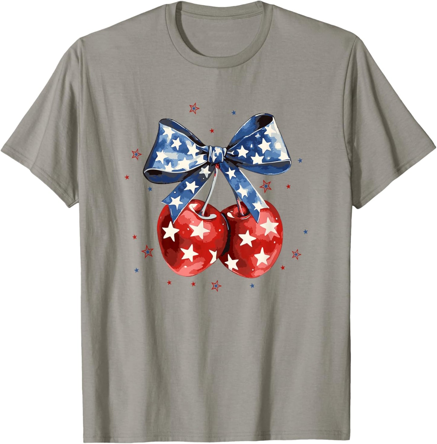 America Cherries Coquette Bow Patriotic USA Flag 4th of July T-Shirt - T-Shirt | Sand