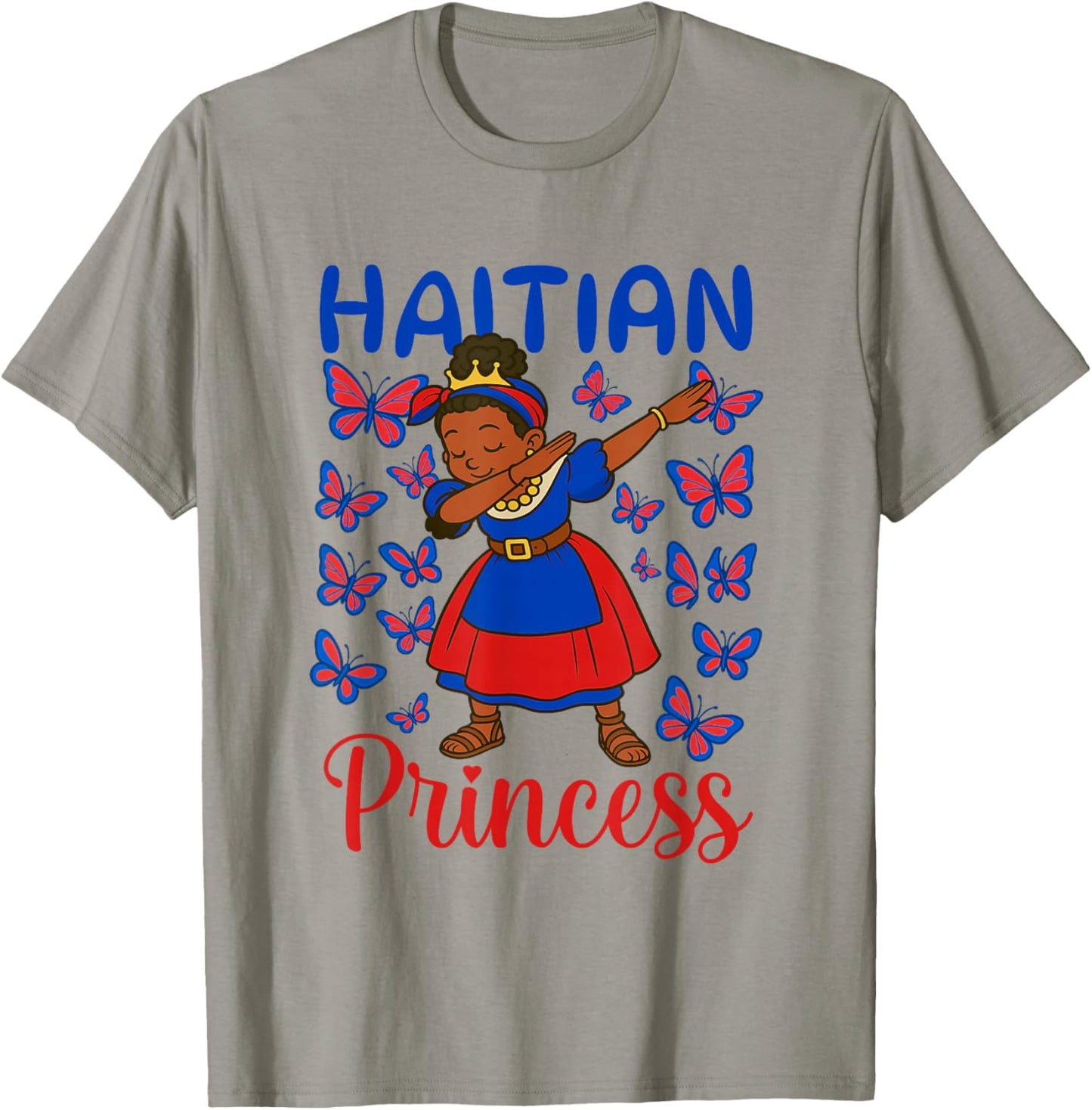 Haitian Princess Dabbing Haitian Flag Dress for Children Girls T-Shirt - T-Shirt | Sand