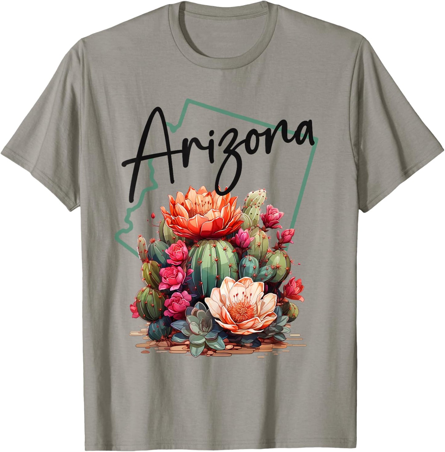 Love State Of Arizona Blooming Cactus Flowers T-Shirt - T-Shirt | Sand
