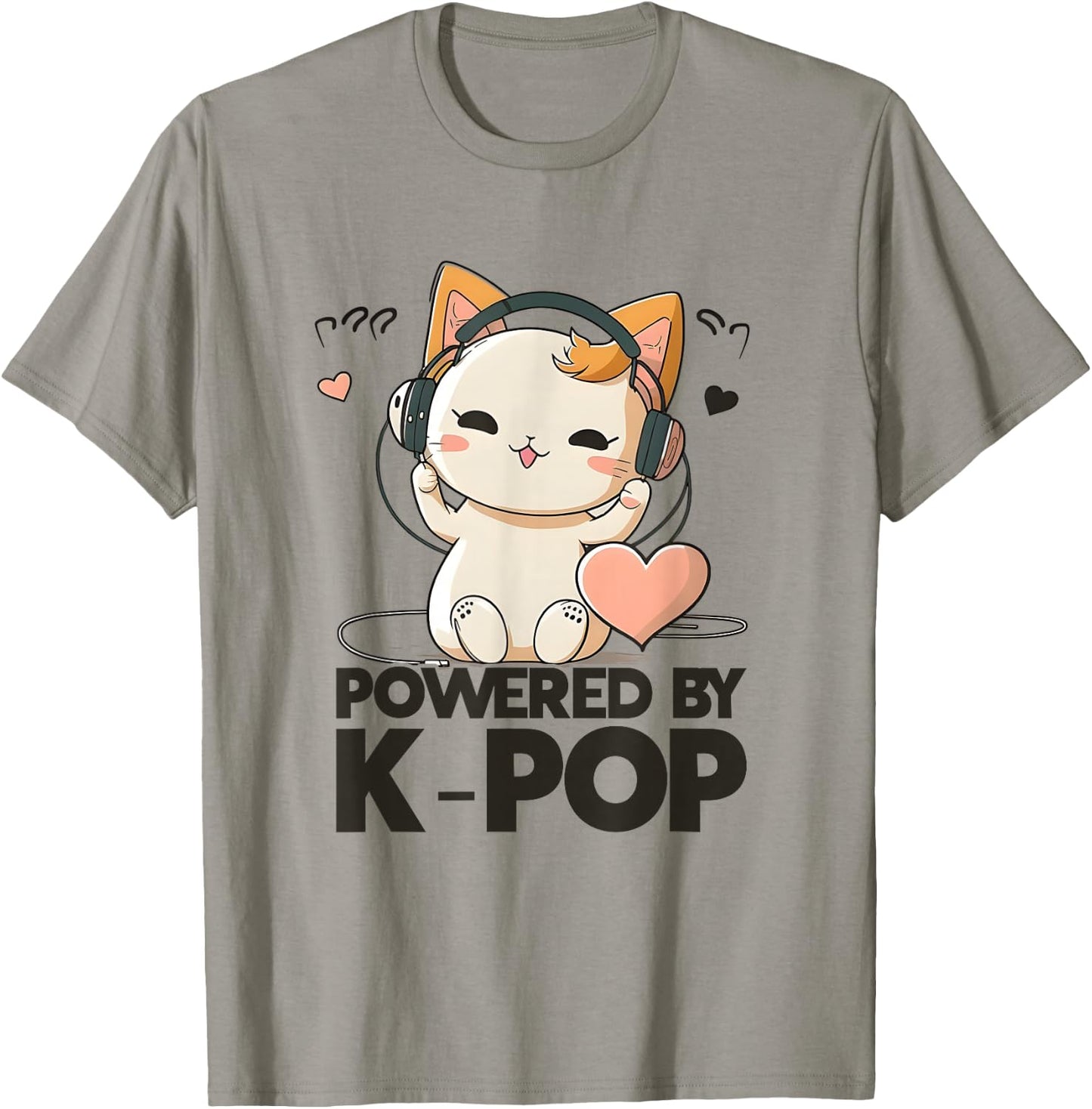 Powered by Kpop Merchandise Cat K-Pop Fashion Fangirls T-Shirt - T-Shirt | Sand