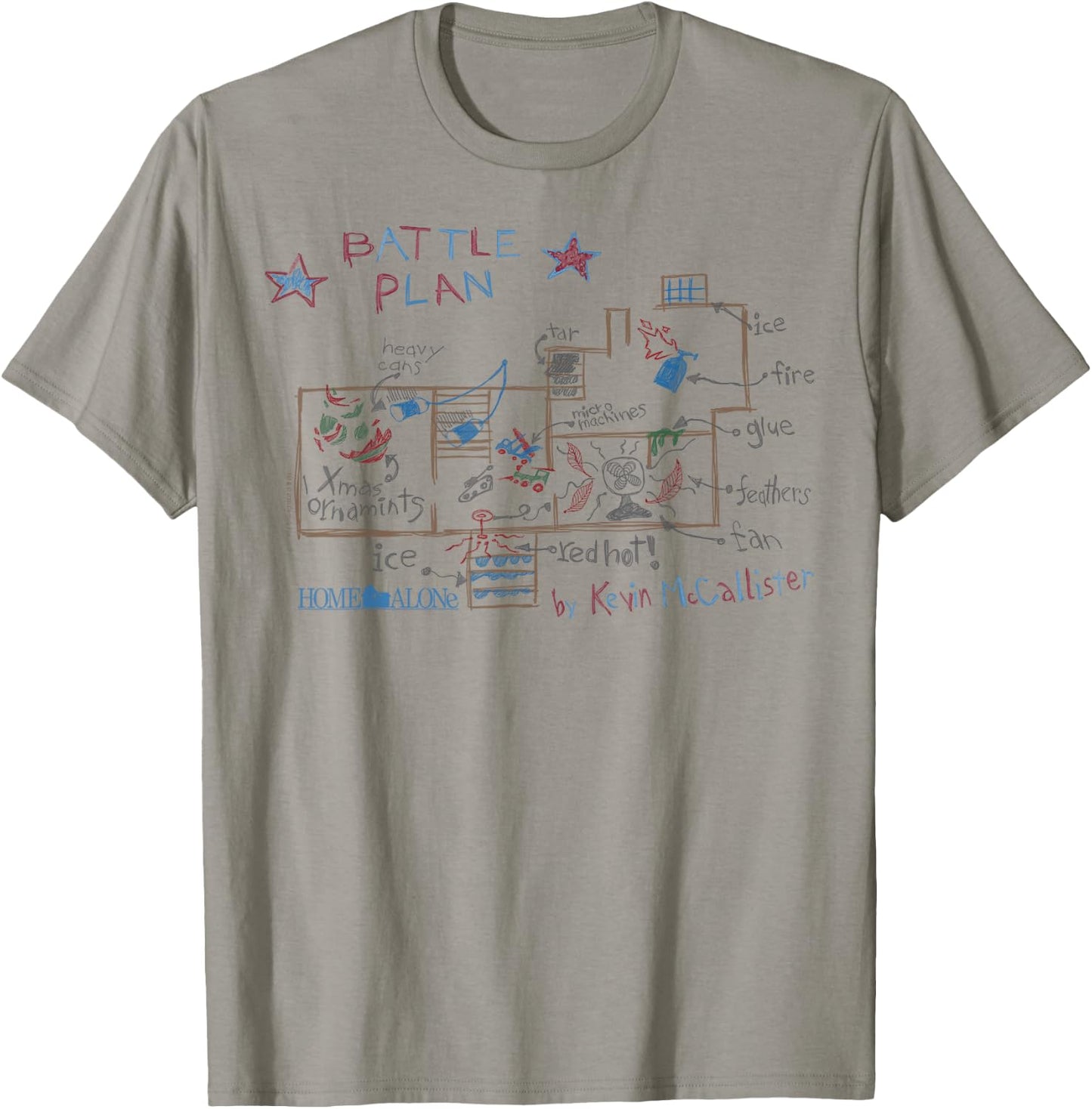 Home Alone Battle Plan by Kevin McCallister Sketch T-Shirt - T-Shirt | Sand