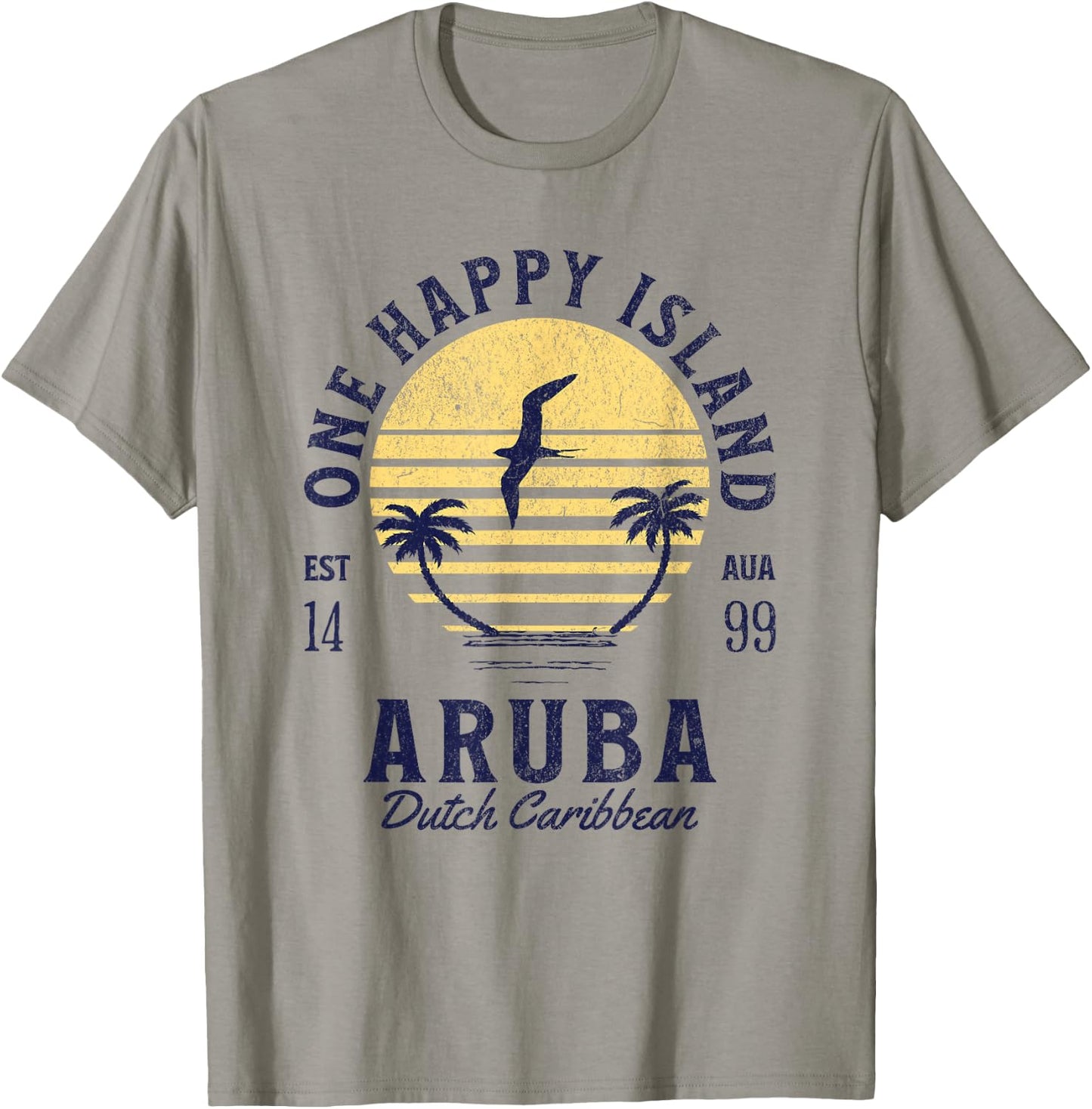 One Happy Island Aruba Shirt Retro Sunset Palm Ocean Vintage T-Shirt - T-Shirt | Sand