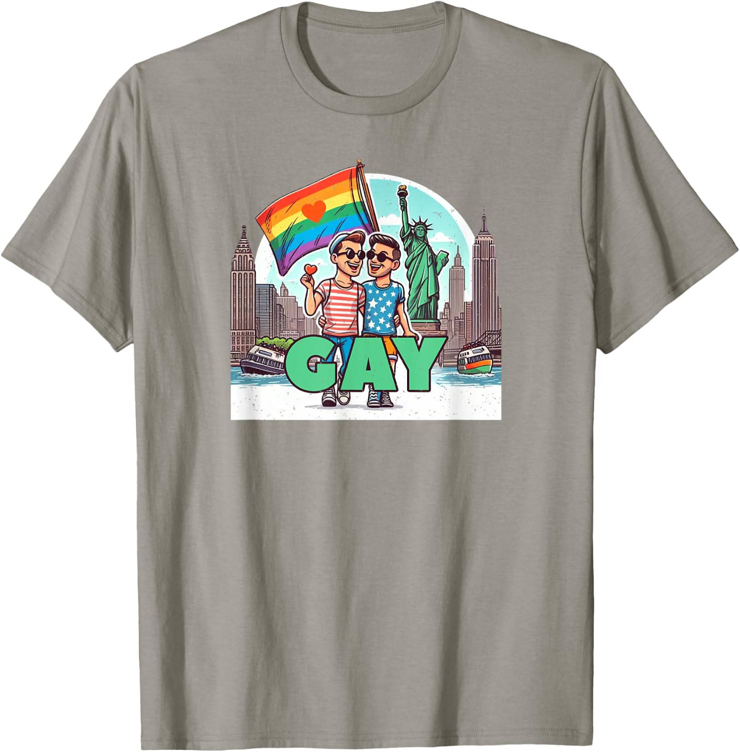 Gay Couple New York Trip Gay Flag T-Shirt - T-Shirt | Sand