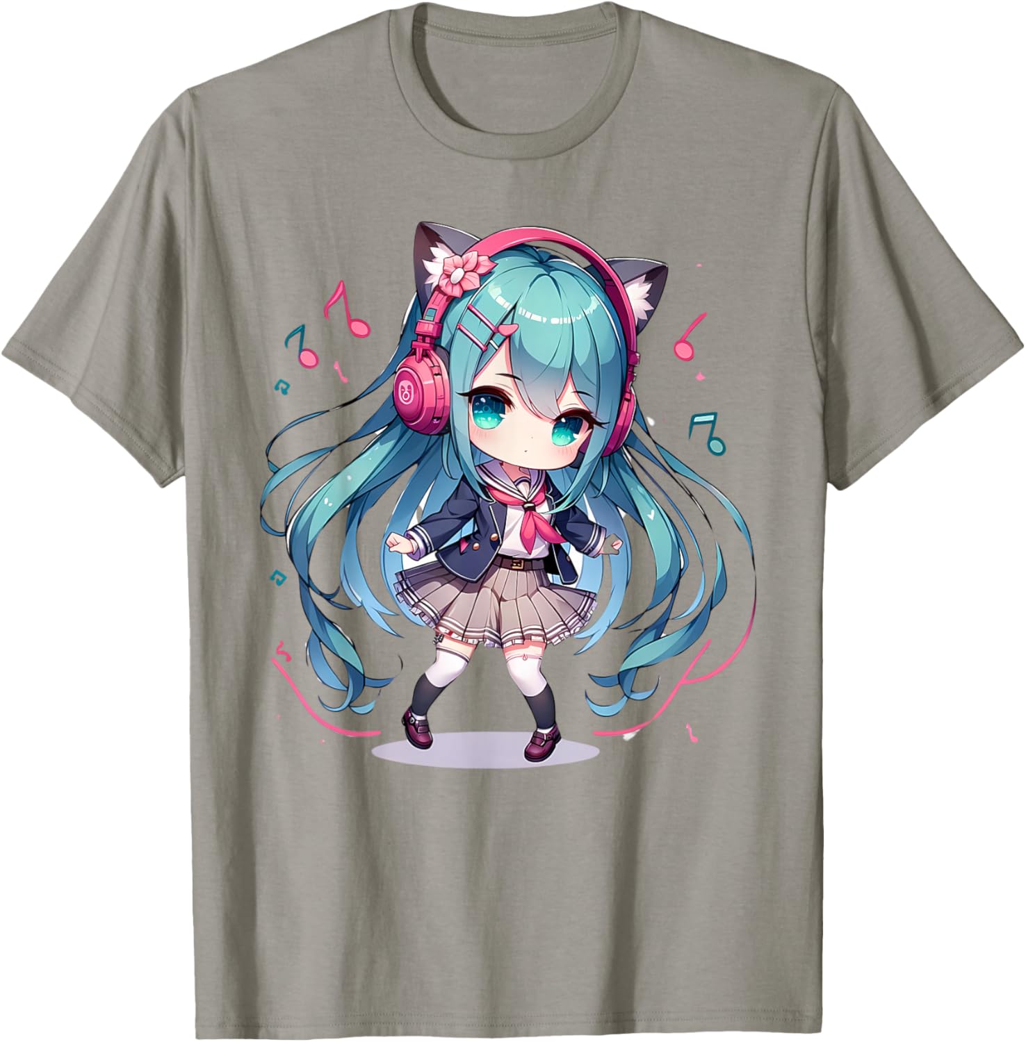 Anime and Music Dance Groove Chibi Teen Girl T-Shirt - T-Shirt | Sand