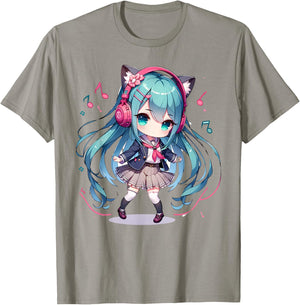 Anime and Music Dance Groove Chibi Teen Girl T-Shirt - T-Shirt | Sand
