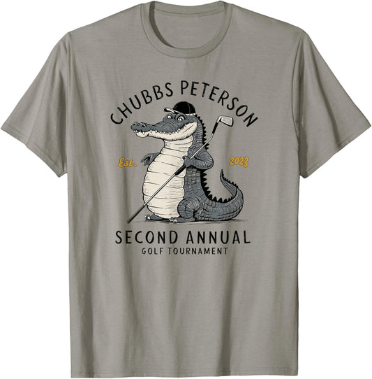 Sporty GolfGator Brands Chubbs Peterson Golf Tournament 2023 2nd Annual -Adults White Short Sleeve Classic Fit T-Shirt - T-Shirt | Sand