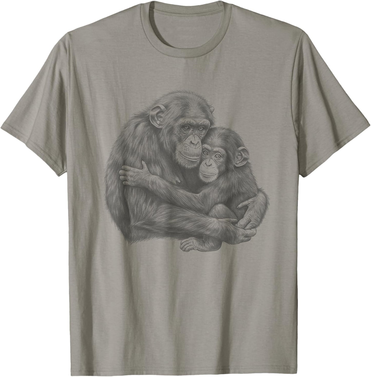 Vintage Baby chimp hugging mother Chimpanzee Art Design T-Shirt - T-Shirt | Sand