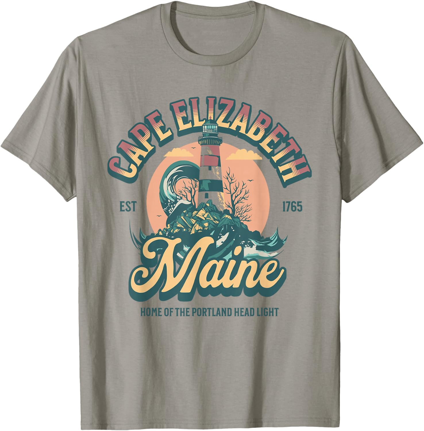 Cape Elizabeth Maine Est 1765 Lighthouse T-Shirt - T-Shirt | Sand