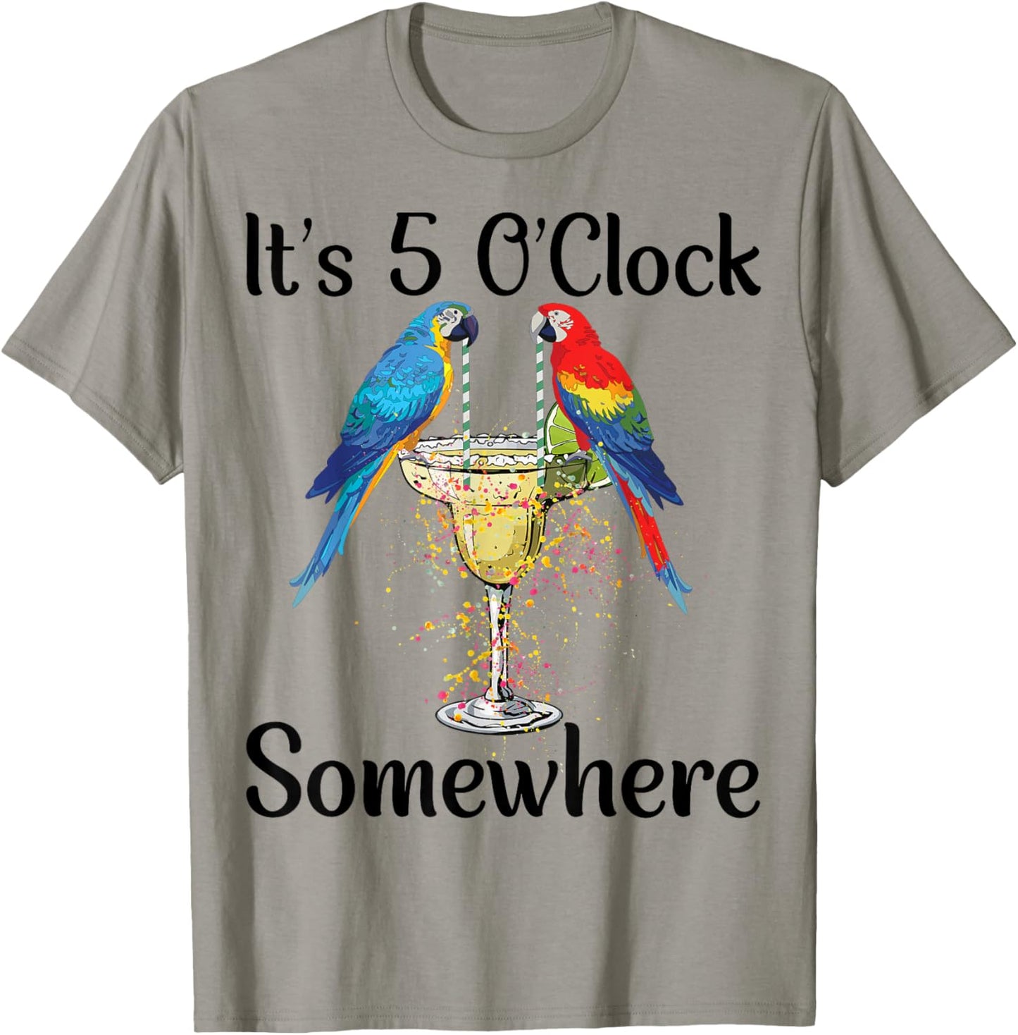 Funny 5 Oclock Somewhere Hawaiian Shirt Parrots Margarita T-Shirt - T-Shirt | Sand
