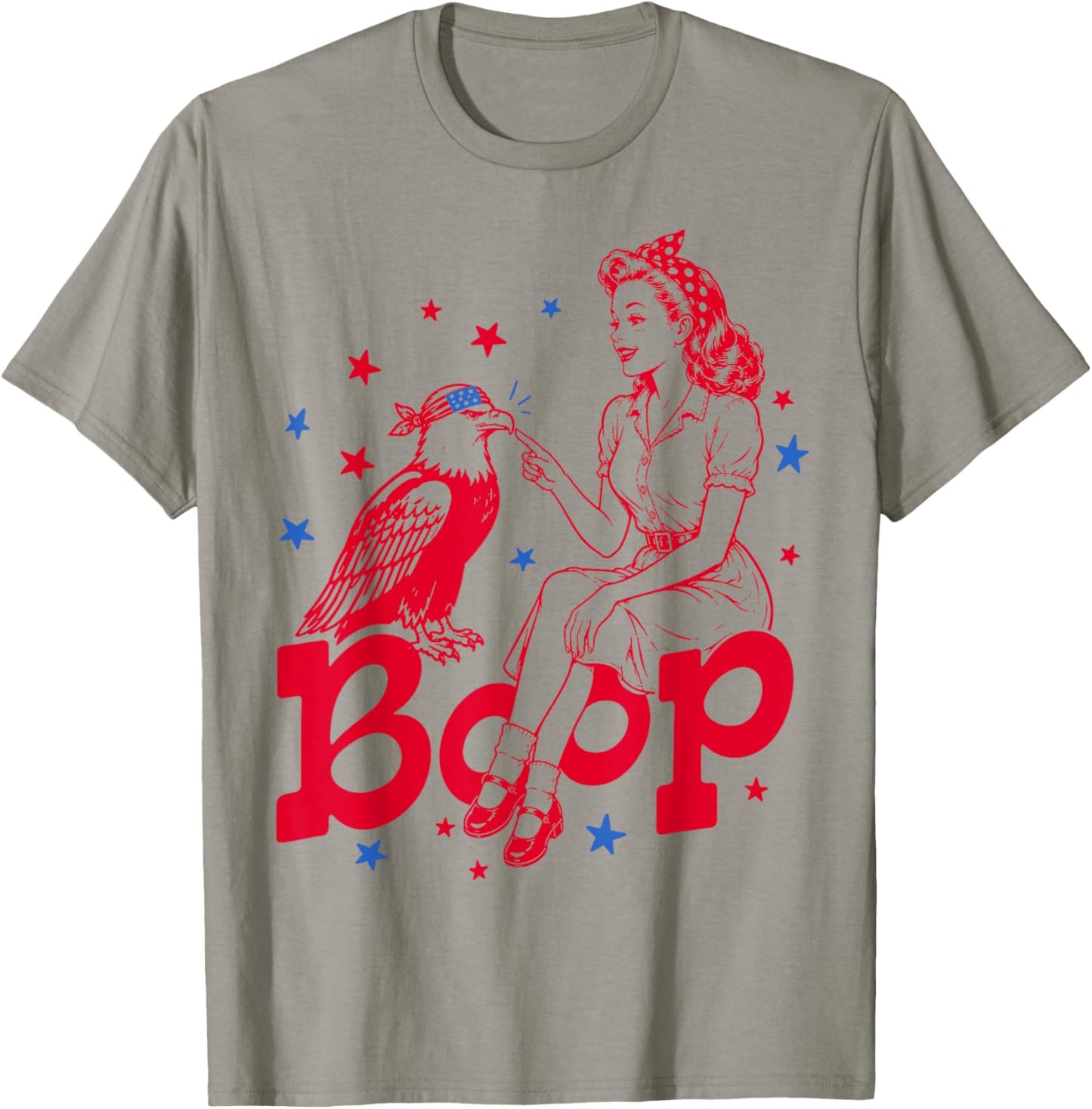Boop Vintage Girl and Eagle Funny Patriotic Retro Art T-Shirt - T-Shirt | Sand