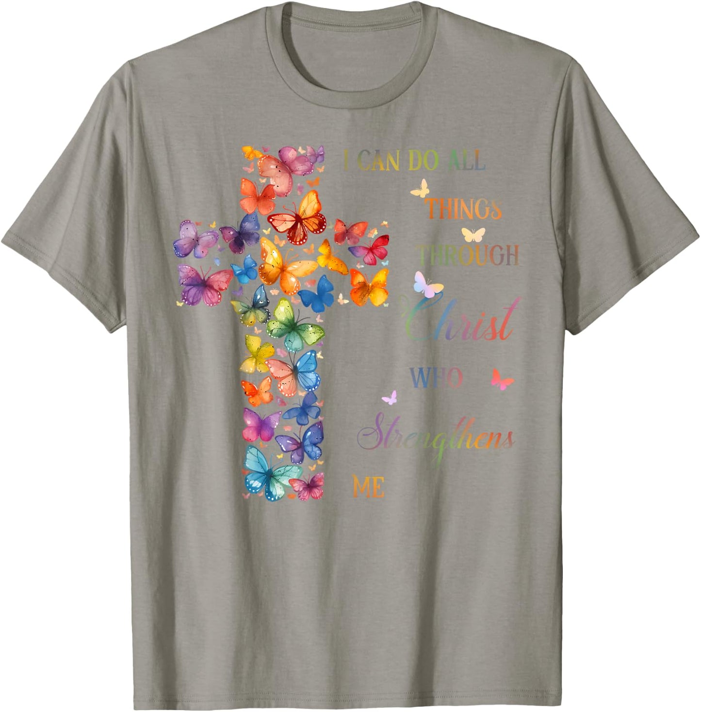 I Can Do All Things Through Christ Butterfly Cross T-Shirt - T-Shirt | Sand