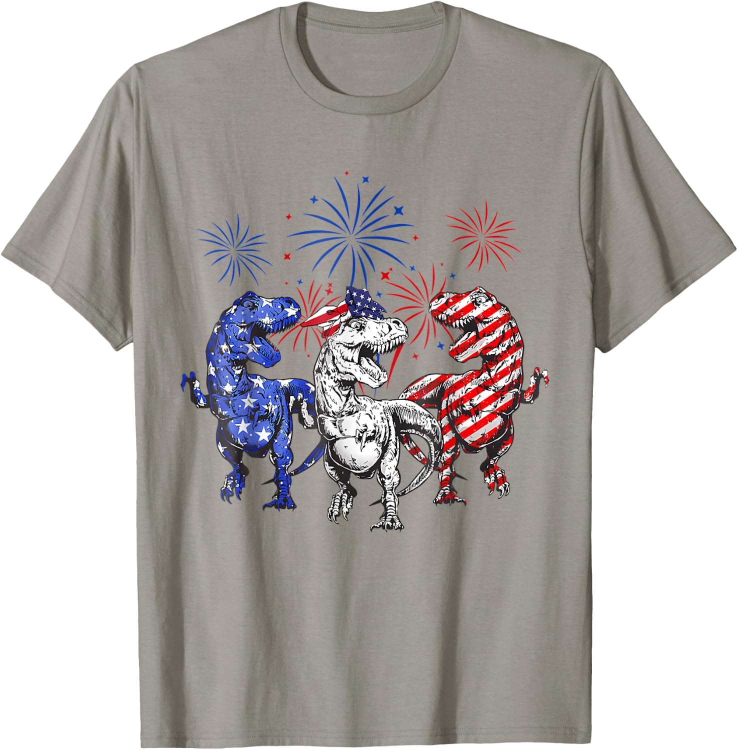 Red White Blue T Rex Dinosaur Firework 4th Of July Kids Men T-Shirt - T-Shirt | Sand