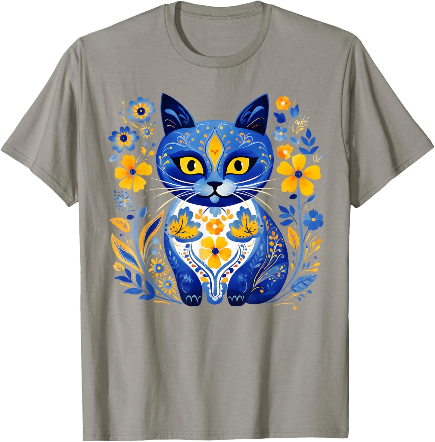 Ukraine Cat Floral Vintage Ukrainian Flag Vyshyvanka Style T-Shirt - T-Shirt | Sand