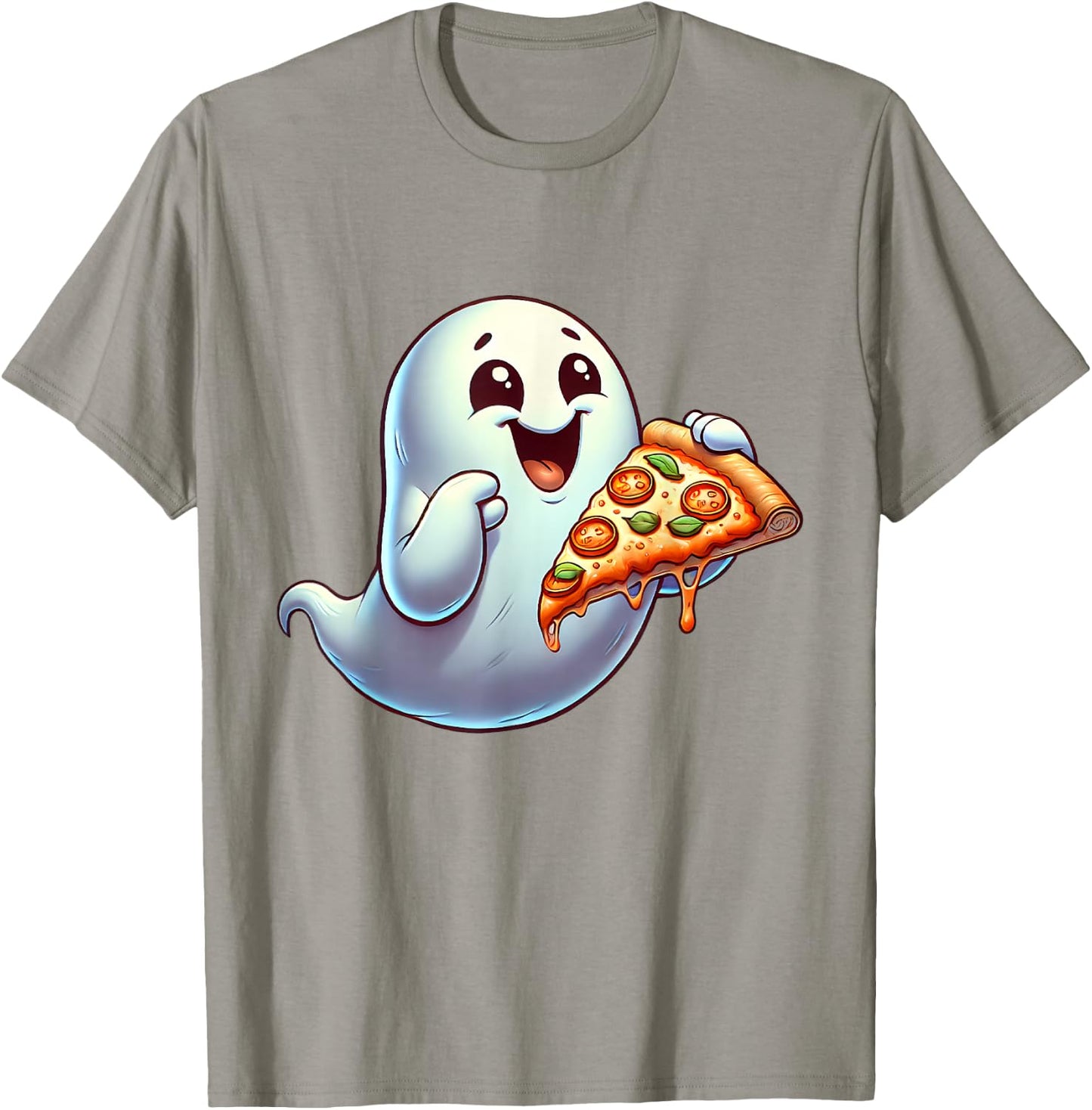 Ghost Eating Pizza Halloween Men Women Kids T-Shirt - T-Shirt | Sand