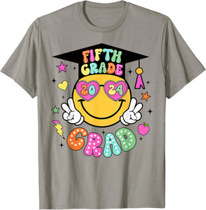 Groovy 5th Grade Graduate Happy Face Graduation 2024 Grad T-Shirt - T-Shirt | Sand