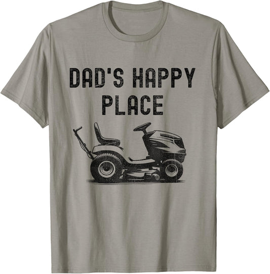 Dad's Happy Place Funny Lawnmower Father's Day Dad Jokes T-Shirt - T-Shirt | Sand