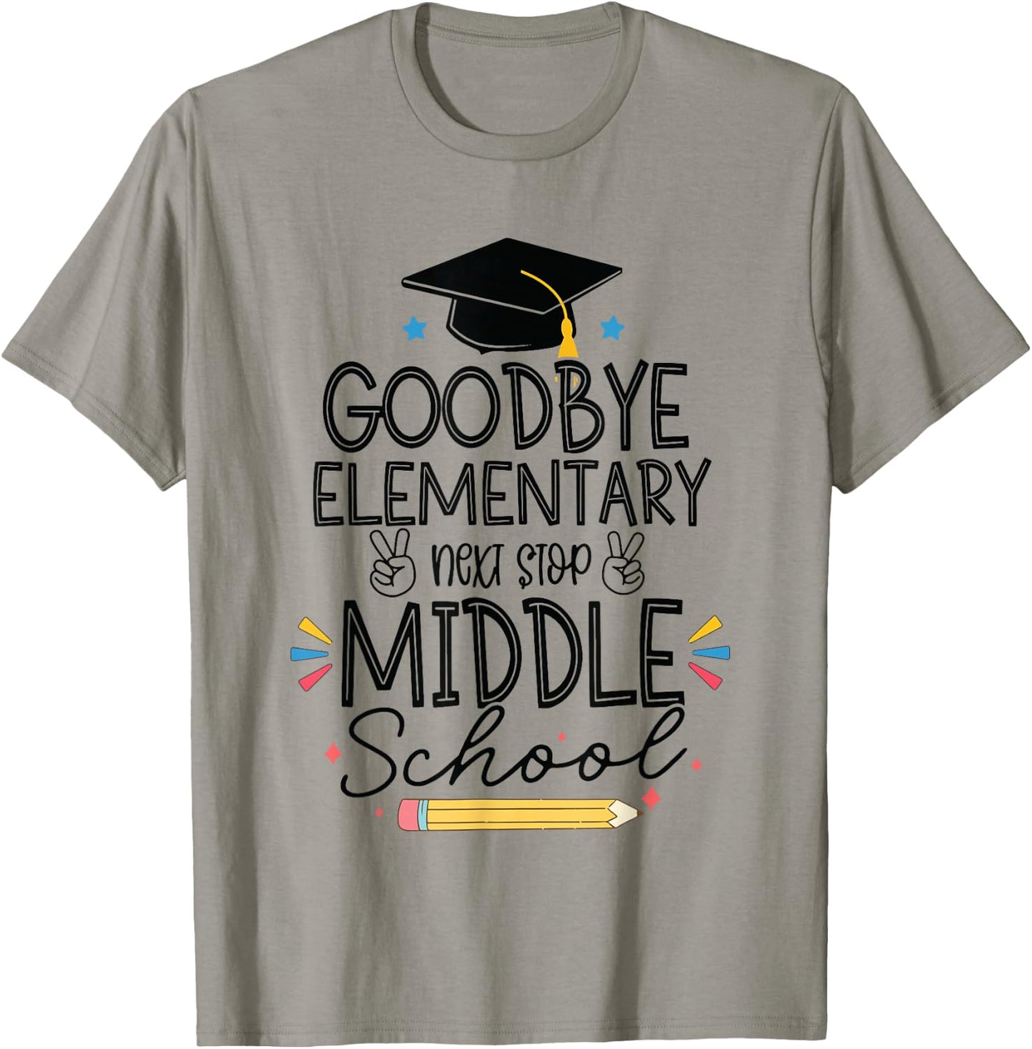 Groovy Goodbye Elementary Next Stop Middle School Graduation T-Shirt - T-Shirt | Sand