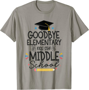 Groovy Goodbye Elementary Next Stop Middle School Graduation T-Shirt - T-Shirt | Sand