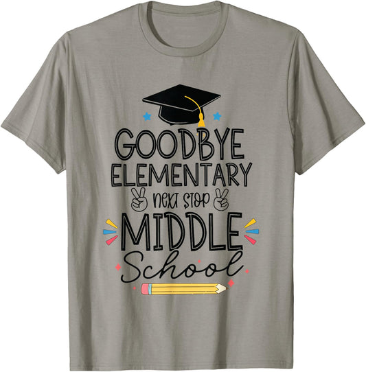 Groovy Goodbye Elementary Next Stop Middle School Graduation T-Shirt - T-Shirt | Sand