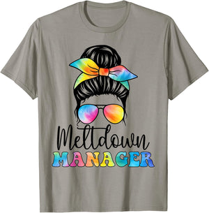 Meltdown Manager Childcare Provider Messy Bun Tie Dye T-Shirt - T-Shirt | Sand