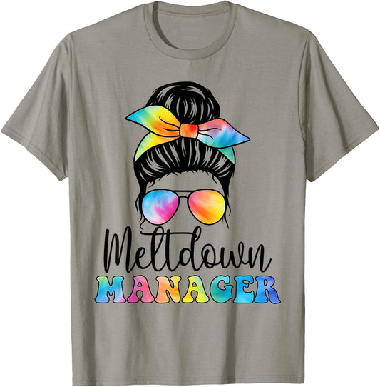 Meltdown Manager Childcare Provider Messy Bun Tie Dye T-Shirt - T-Shirt | Sand
