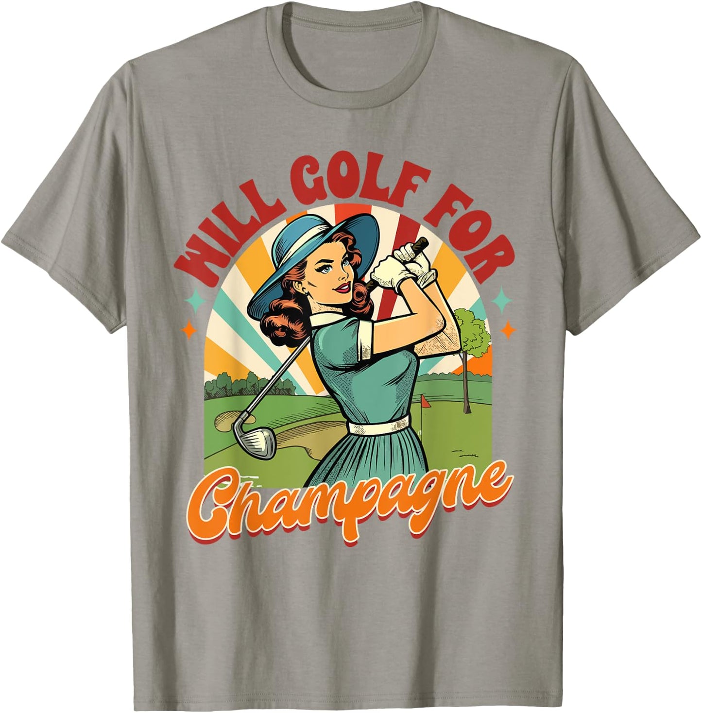 Golf Player Golfer Club Drinking Will Golf For Champagne T-Shirt - T-Shirt | Sand