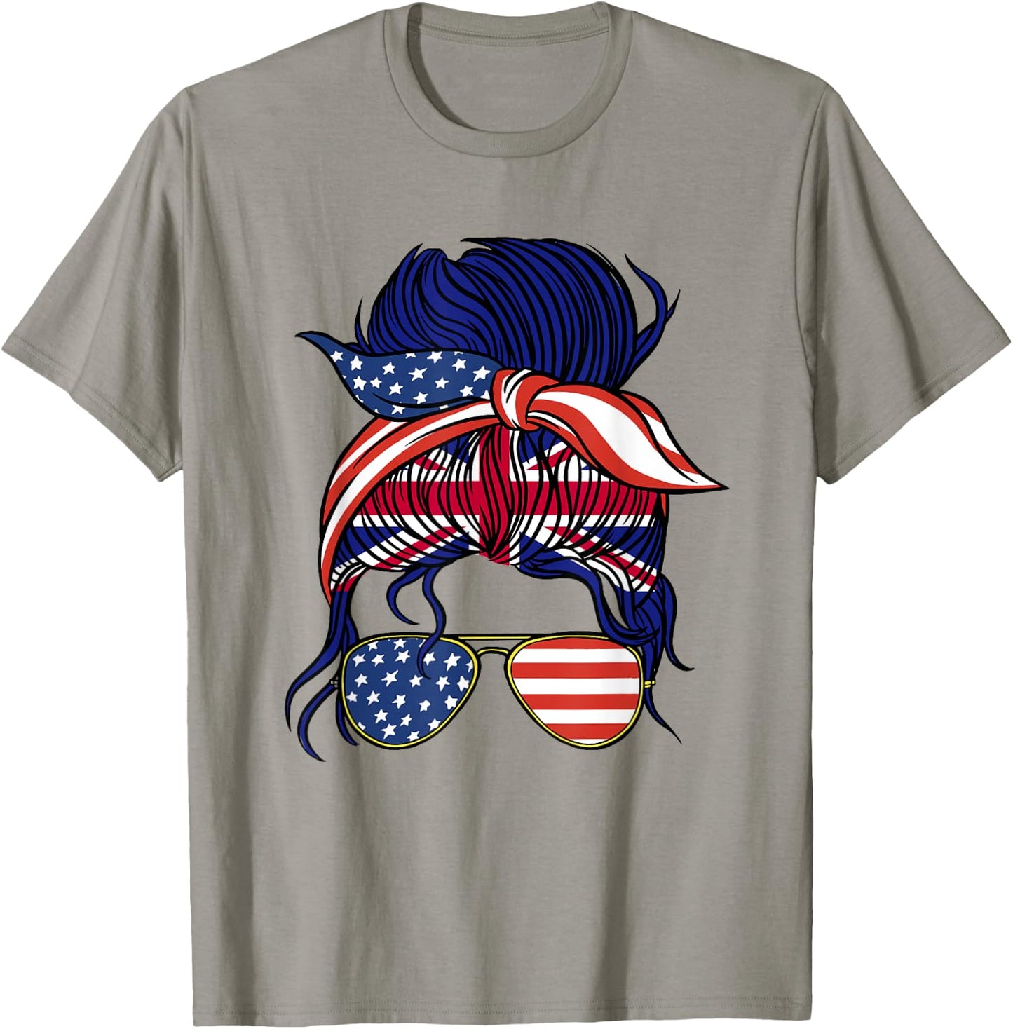Half American British Roots United Kingdom USA Messy Bun UK T-Shirt - T-Shirt | Sand