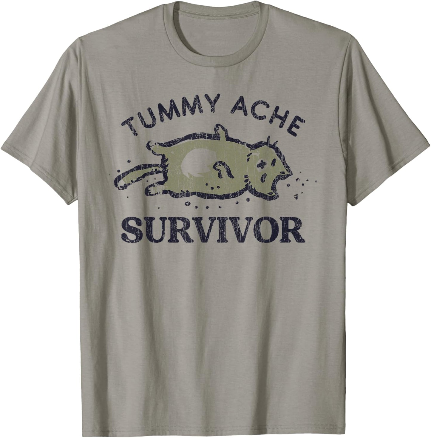Tummy Ache Survivor Funny Cat Graphic T-Shirt - T-Shirt | Sand