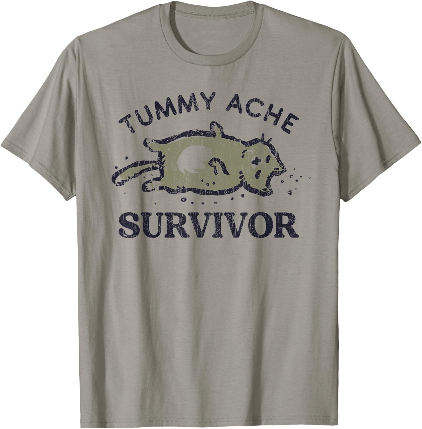 Tummy Ache Survivor Funny Cat Graphic T-Shirt - T-Shirt | Sand