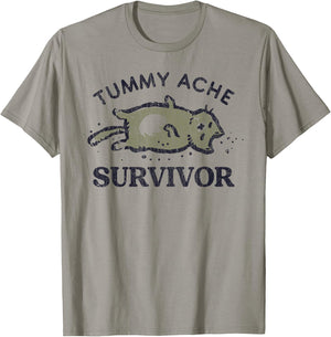 Tummy Ache Survivor Funny Cat Graphic T-Shirt - T-Shirt | Sand