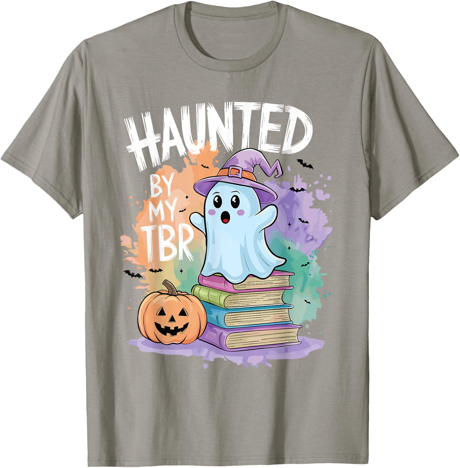 Haunted By My TBR Funny Book Lovers Ghost Halloween Bookworm T-Shirt - T-Shirt | Sand