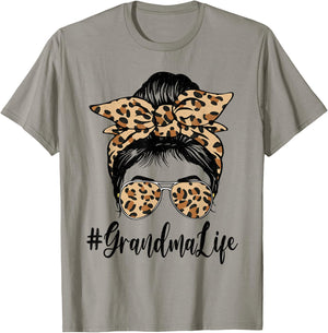 Funny Grandma Life Bleached Leopard Messy Bun Mother's day T-Shirt - T-Shirt | Sand