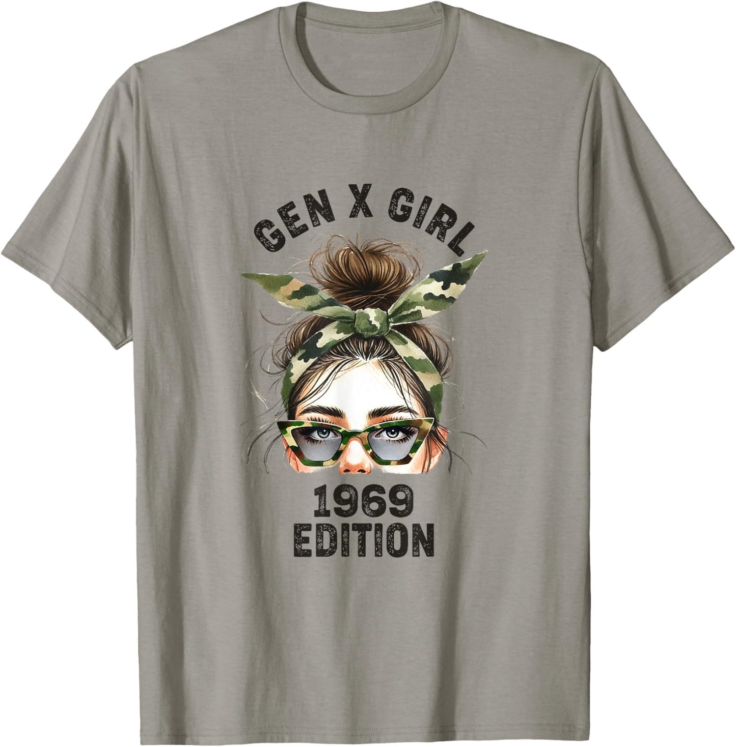 Gen X Girl 1969 Edition Retro Camouflage Headband messy bun T-Shirt - T-Shirt | Sand