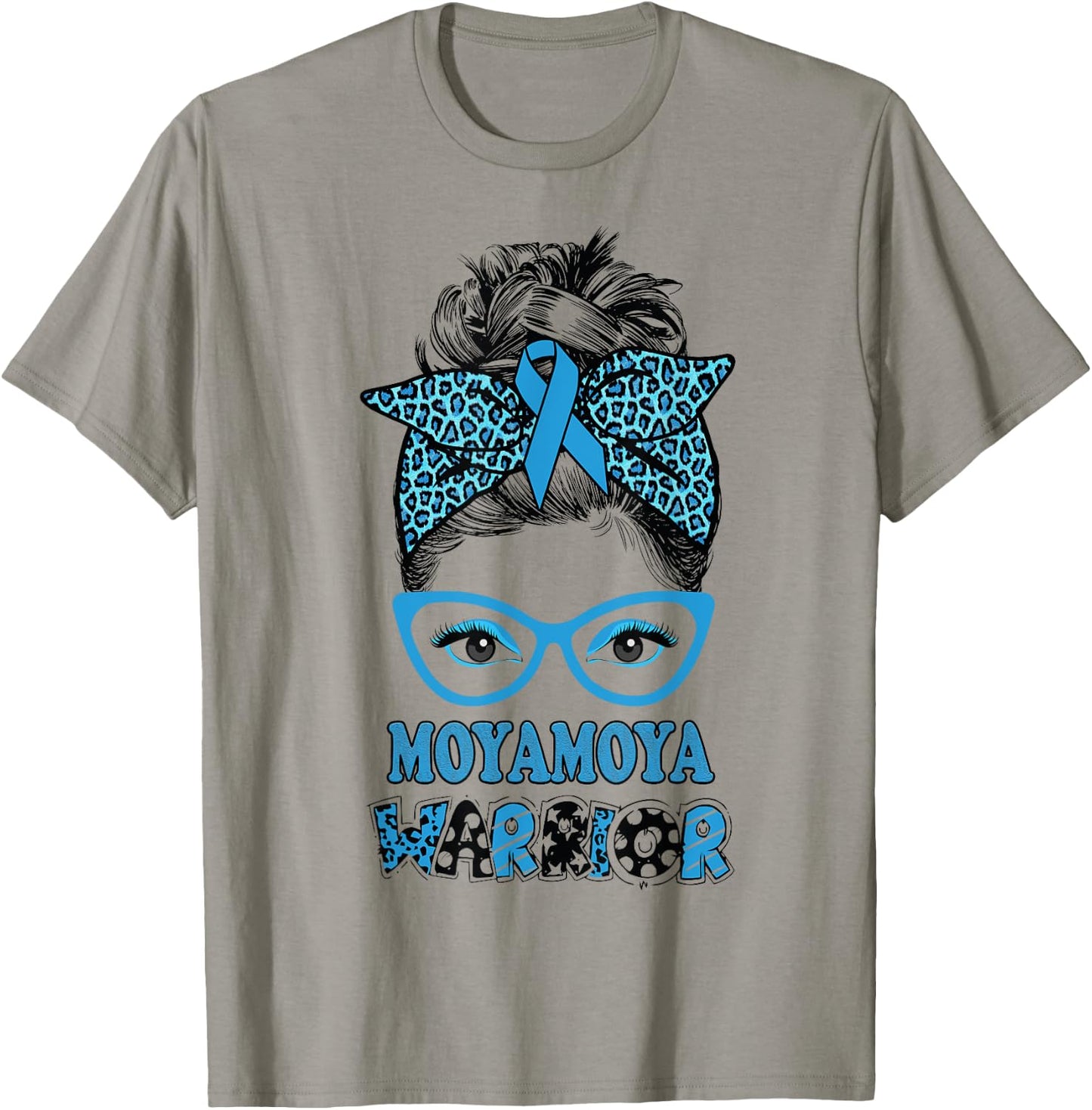 Moyamoya Disease Awareness Messy Bun Blue Ribbon Warrior T-Shirt - T-Shirt | Sand