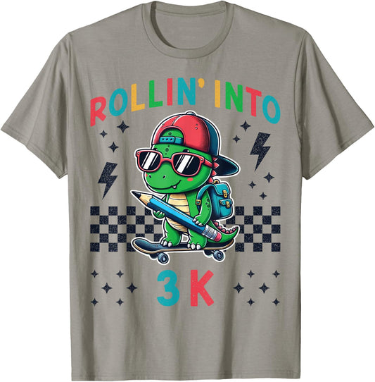 Rollin Into 3K Dinosaur First Day of K3 Kid I’m Ready for 3K T-Shirt - T-Shirt | Sand