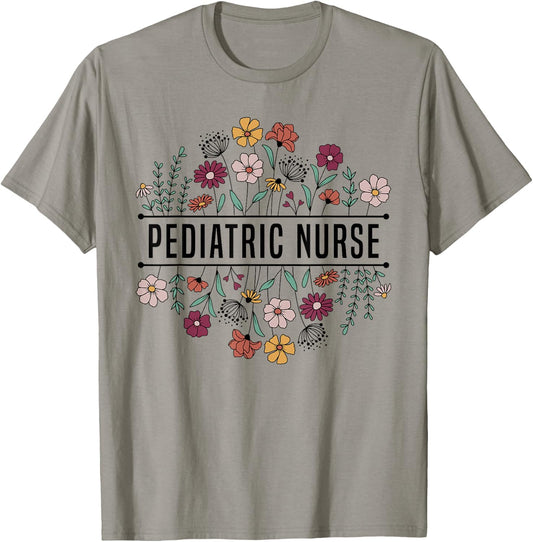 Groovy Pediatric Nursing Flowers Nursing School Nurse Life T-Shirt - T-Shirt | Sand