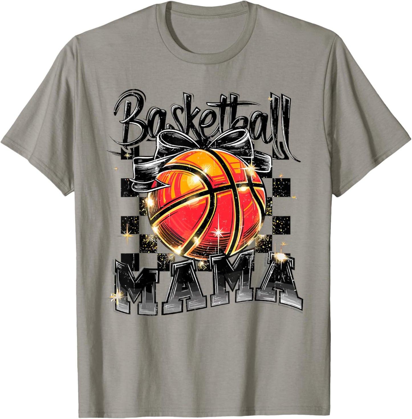 Basketball Mama Mom Checkered Game Day Funny Sport Retro T-Shirt - T-Shirt | Sand
