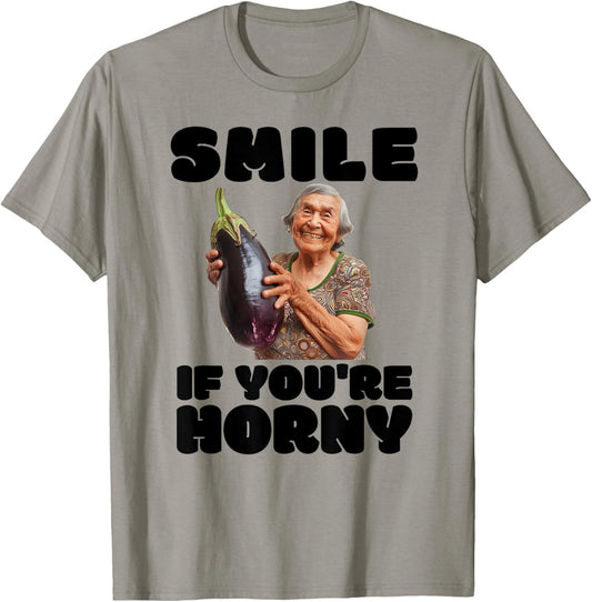 Funny Horny Eggplant Old Lady Inappropriate Embarrassing T-Shirt - T-Shirt | Sand