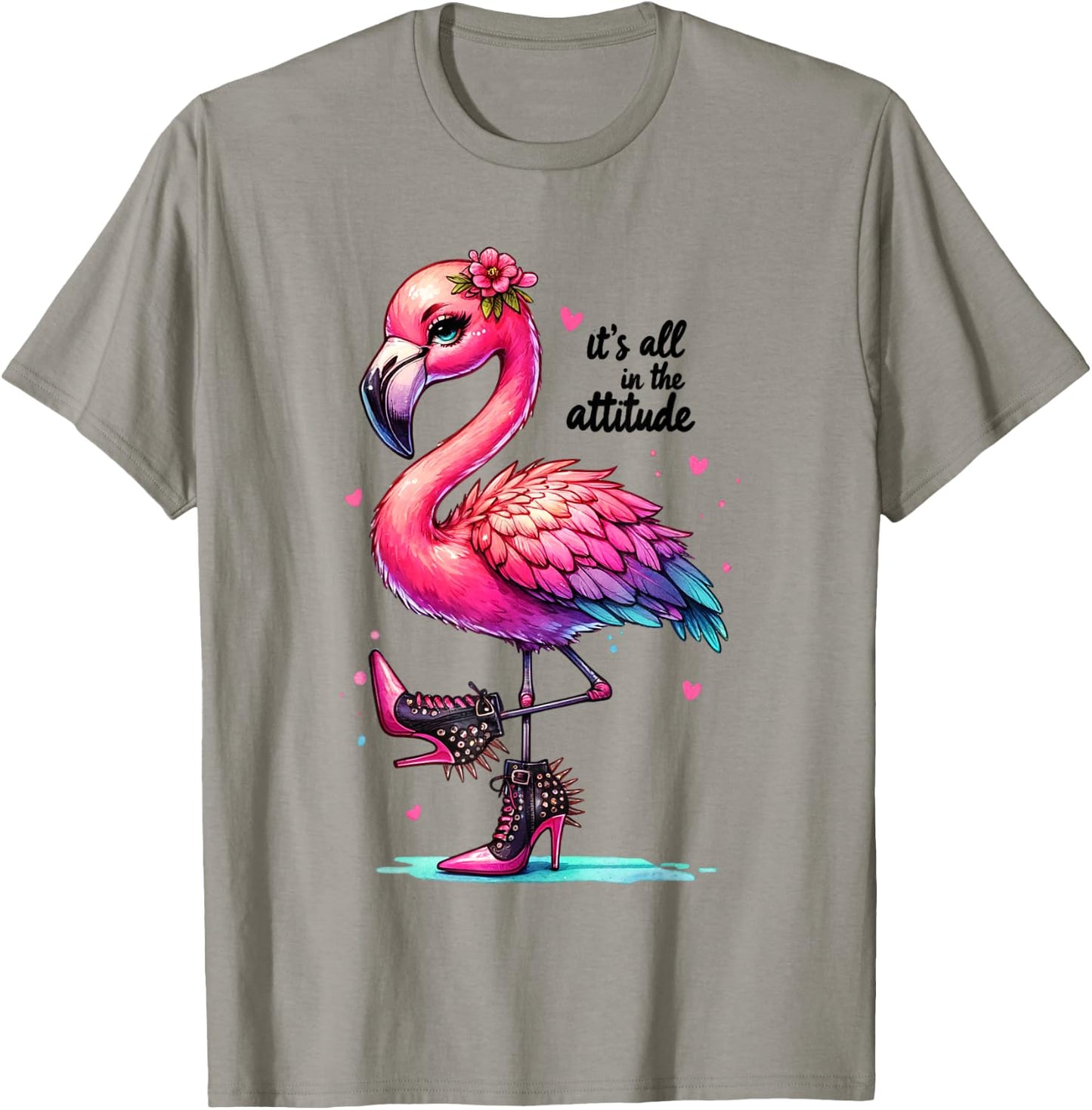 Cute Flamingo Spike Heels It's All in the Attitude Girls T-Shirt - T-Shirt | Sand