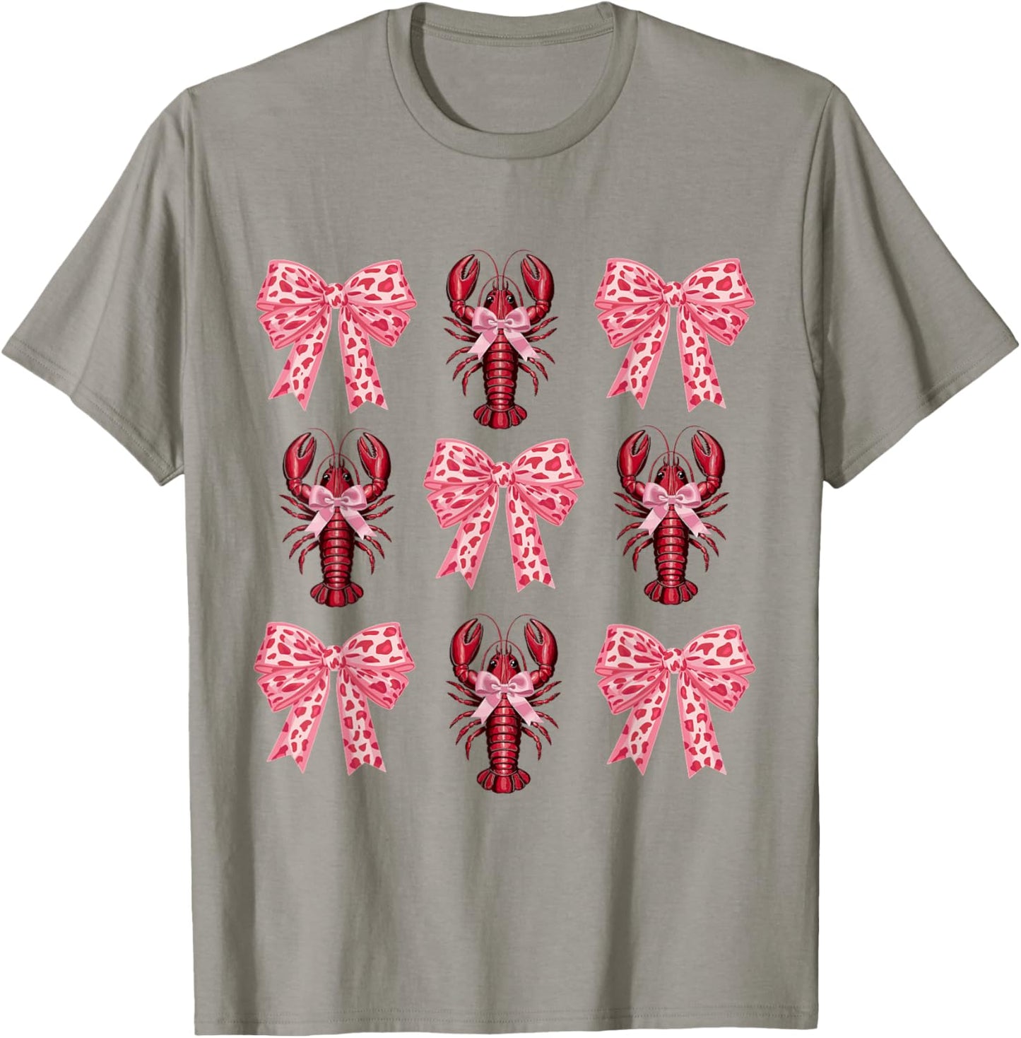 Cute Pink Bow Coquette Crawfish Clean Girl Aesthetic Lobster T-Shirt - T-Shirt | Sand
