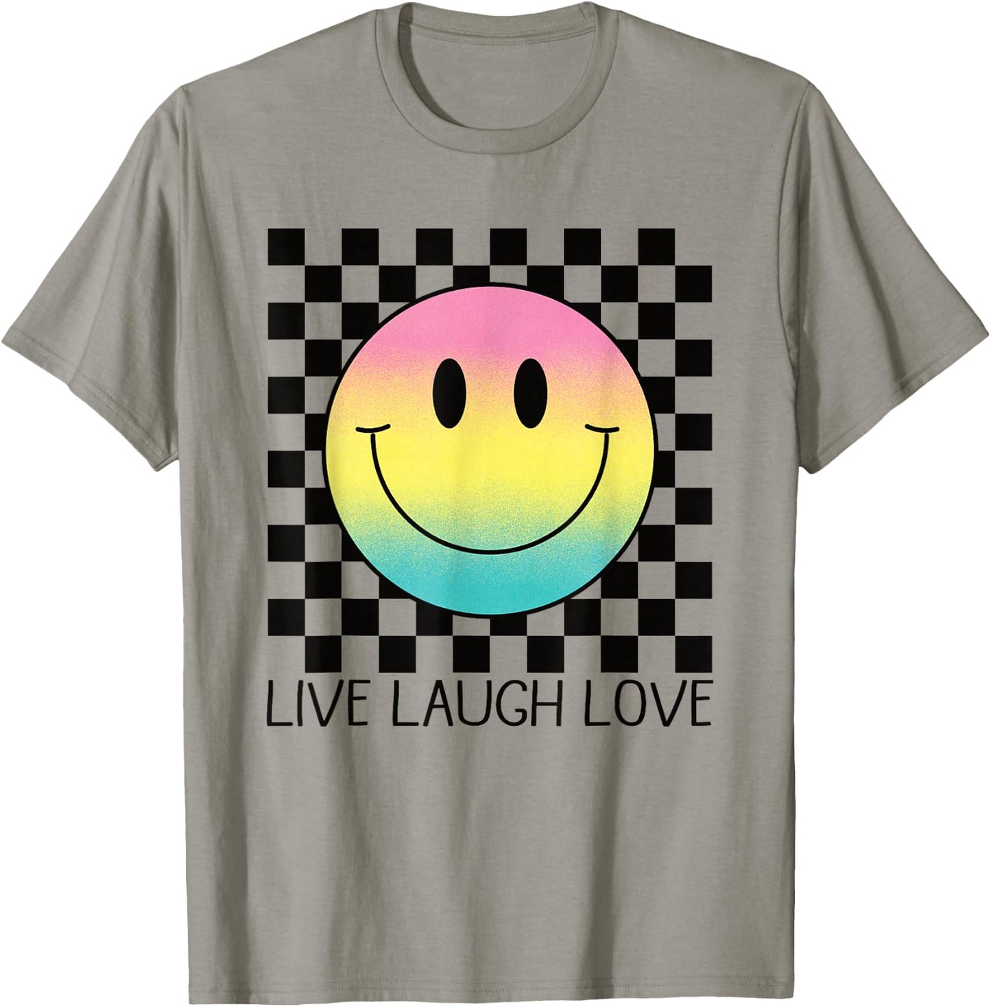 Live Laugh Love Retro Rainbow Happy Face Shirt Aesthetic 70s T-Shirt - T-Shirt | Sand