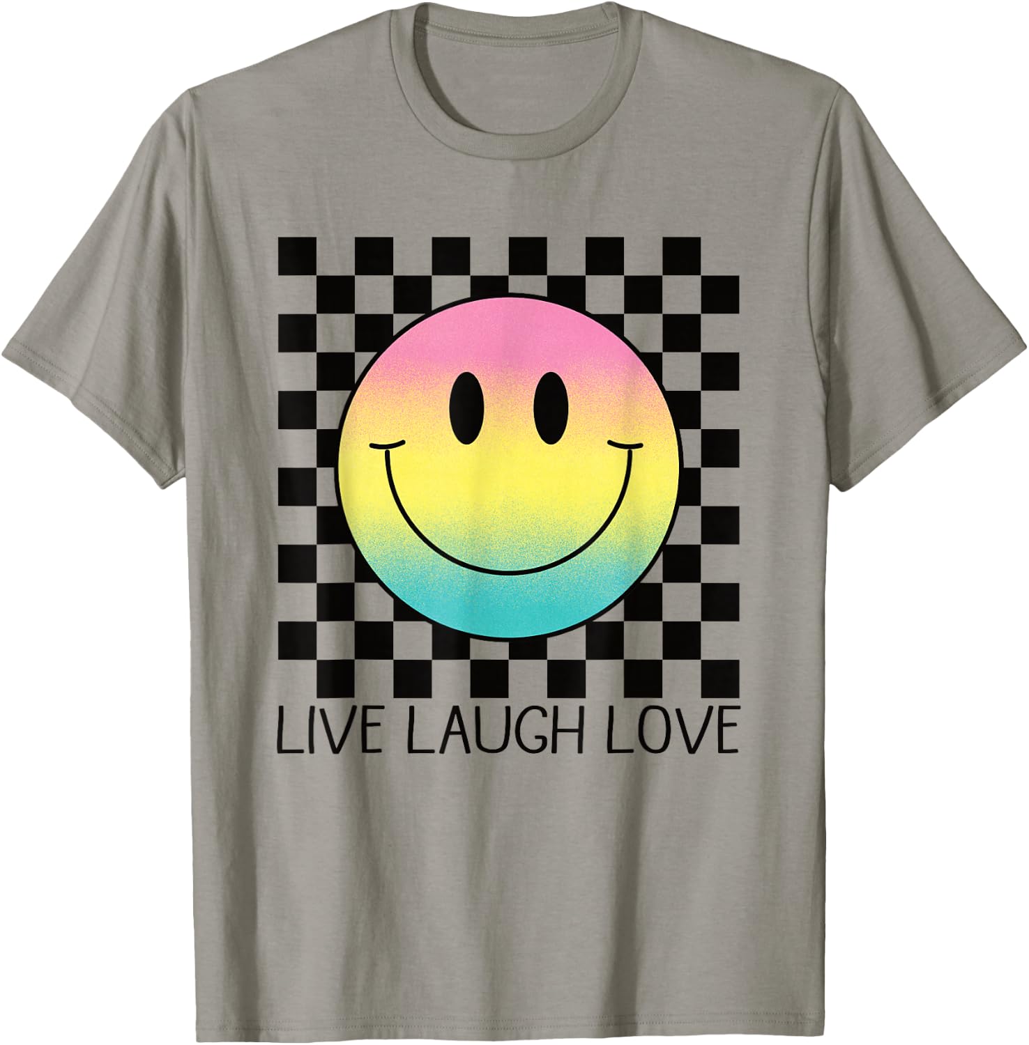 Live Laugh Love Retro Rainbow Happy Face Shirt Aesthetic 70s T-Shirt - T-Shirt | Sand