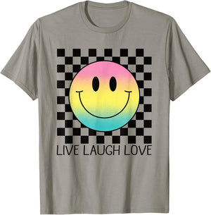Live Laugh Love Retro Rainbow Happy Face Shirt Aesthetic 70s T-Shirt - T-Shirt | Sand