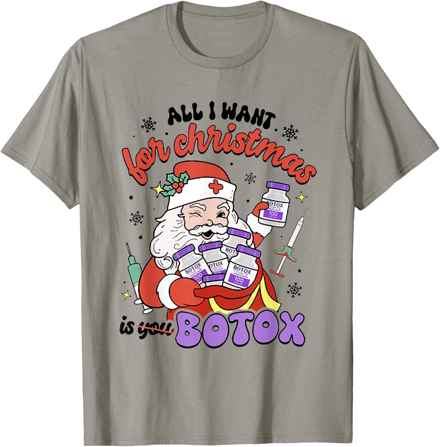 Women Santa Botox Nurse Injector Christmas Aesthetic Nurse T-Shirt - T-Shirt | Sand