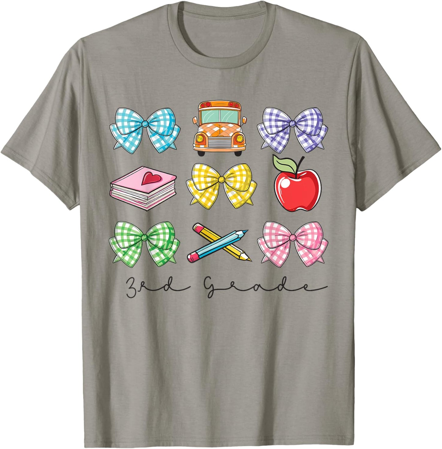 Girls Coquette Bow Back to School 3rd Third Grade Teacher T-Shirt - T-Shirt | Sand