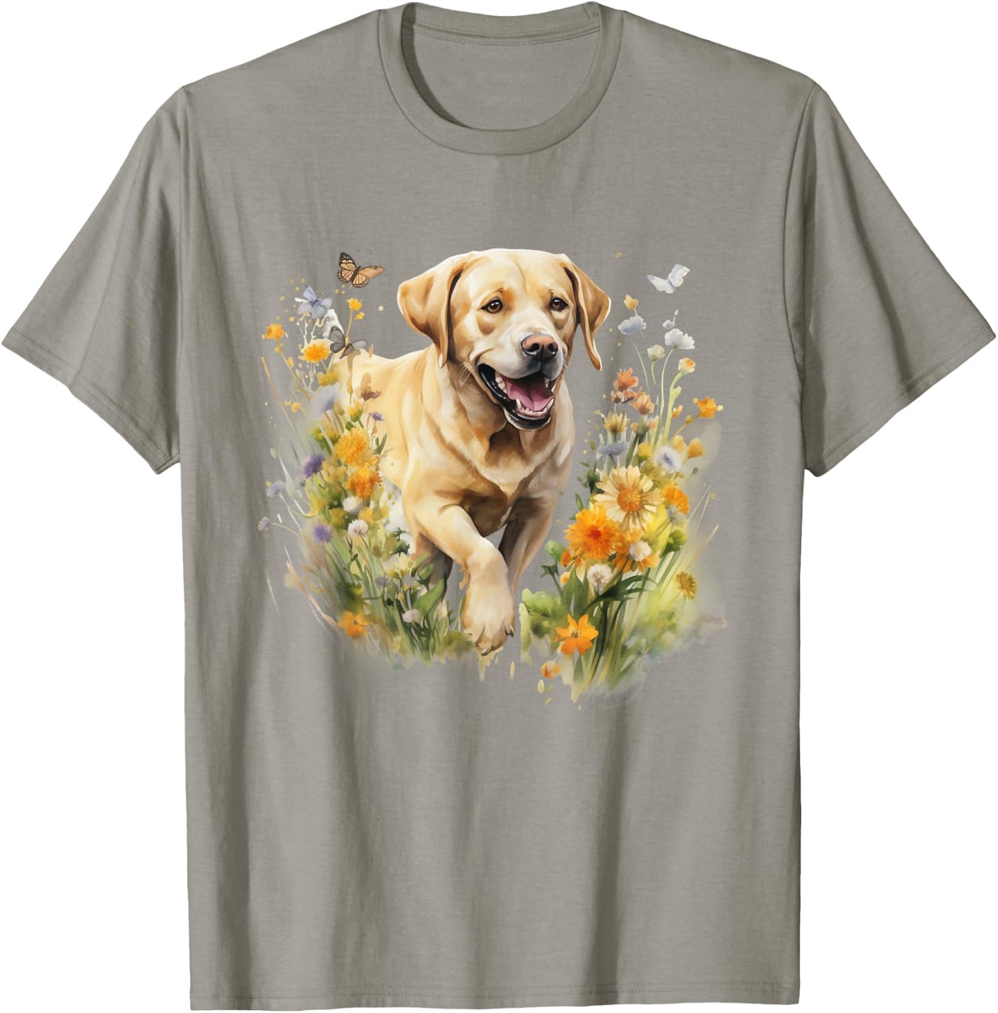 Floral Wildflower Dog Labrador Retriever Women Kids T-Shirt - T-Shirt | Sand