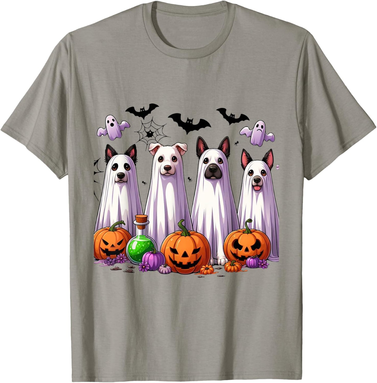 Dog Ghost Cute Dog Dressed As Ghost Funny Halloween Dog T-Shirt - T-Shirt | Sand
